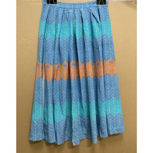 MORGAN CARPER Anthropologie Blue Multi 100% Silk Pleated SERI Midi Skirt SMALL - Picture 5 of 15